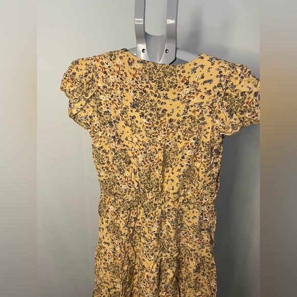 Maurices Babydoll Dress Yellow Floral Short Flutter Sleeve Tiered Ruffle XS - Picture 7 of 11